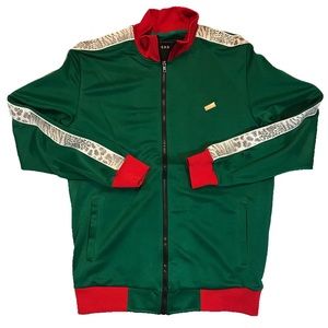 Men’s Green and red track jacket. Size Large